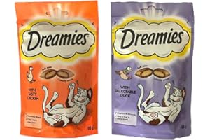 Dreamies Cat Treats Bundle - 2 Flavours - Delectable Duck and Tasty Chicken 60g (one of each)