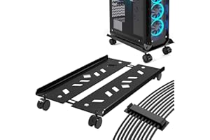 Niciksty Mobiler CPU Ständer Für PC mit Selbstklebende Kabelführungsclips, Verstellbarer Computer-Tower-Ständer mit 4 Rollen, CPU-Wagen Unter Schreibtisch - Schwarz