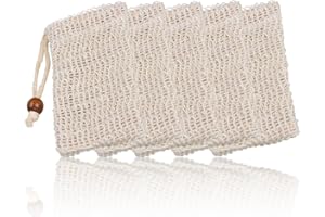 BZKSER Sac à Savon en Sisal - 5pcs Sac à Savon Bio,Sachets à Savon en Coton,Filet Sauve Savon pour Shampoing et Soin lavant,Très moussant avec Effect massant et Peeling,pour la baignade et Le Lavage