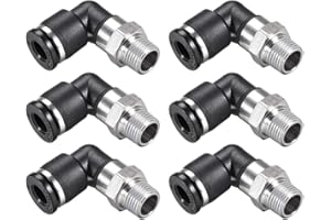 sourcing map Conector Manguera, Racor Neumatico de Codo Enchufable, Tubo de 6mm Diámetro Exterior x 1/8 NPT Macho, Adaptador Manguera Tubo, Enchufe Rapido Neumatico, Negro 6 Piezas