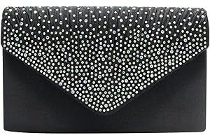 wocharm Womens Ladies Satin Diamante Clutch Bag Envelope Handbag Evening Bridal Bag Wedding Fashion Prom Vintage Shoulder Bags