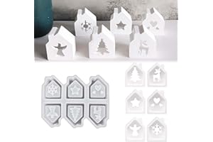 ‎TREABEAR TREABEAR Silikonformen Gießformen Weihnachten, Silikonform Häuser mit Elch, Gipsformen Zum Gießen Weihnachten Häuser mit Stern Schneeflocke Engel, Silikonform Weihnachten Häuser