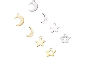 UNICRAFTALE 2 tailles Breloques Étoile et Lune 80 pièces 2 couleurs Pendentifs en Métal Breloques en Acier Inoxydable Petit Trou Pendentif Plat Lisse Charme pour Fabrication de Bijoux Artisanat