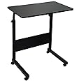 simpahome Height Adjustable Mobile Table Workstation Laptop Overbed Multi Table with Metal Frame & Rolling Castors - Black