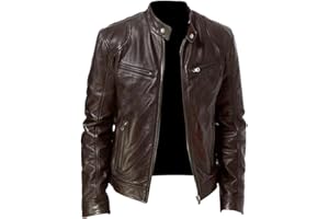 SAWEEZ Leder Jacken Herren, Herren Pu Lederjacken, Schlichte Kunstleder Motorradjacke, Vintage Bomberjacke Mit Reißverschluss, Schmale Passform, Punk Windjacke Für Herbst Und Winter
