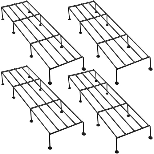 TrustBasket Indigo 24-Inch Plant Stand | Black, (Set of 4) 120 KG Load Capacity, Anti-Rust Metal with Non-Bendable Legs | Ideal for Plant Stands for Outdoor Balcony, Indoor Living Room, Flower Pot Stand for Balcony, Planters for Home Decor