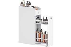 VASAGLE Small Bathroom Cabinet, Slim Bathroom Storage Unit, Bathroom Organiser, Freestanding Toilet Paper Storage Cabinet with Slide Out Drawers, for Small Spaces, White BBC847P31