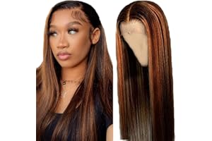 Creuost 4x1 HD Lace Frontal Human Hair Wig Body Wave 150% Density Parrucca Donna Capelli Veri Umani p4/30 Highlight Brown Brazilian Virgin Hair Pre Plucked Baby Hair No Tangle 16 Inch