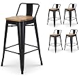 Tabouret de bar en métal laqué noir et bois d'orme huilé - AUBRY GASPARD Jardind