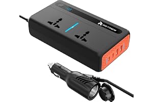 RoyPow 300W Car Power Inverter, DC 12V to 220V AC Power Inverter with Cigarette Lighter Port, Car Plug Adapter Outlet with 3.4A USB-A, QC3.0 24W, PD 30W, PD 36W, Dual AC Outlets (300W)
