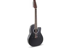Applause Traditional AB2412-5S Guitare électro-acoustique, à profondeur de corps moyenne et pan coupé, noire satinée, 12 cordes