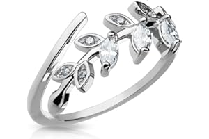 Bungsa Kristall Blätter Zehenring Zirkonia ~WÄHLBAR IN Gold, Rosegold UND Silber ~ Brass Rhodium für Damen (Zehring Fussschmuck Fussring Toe-Ring Nail Ring Nagelring biegbar verstellbar)