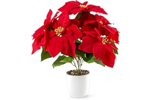 ‎PASCH PASCH® Weihnachtsstern künstlich in Hochglanz-Keramiktopf (36cm) | Künstlicher Weihnachtsstern im Topf | Künstliche Weihnachtssterne | Kunstblumen im Topf | Kunstblumen Weihnachten