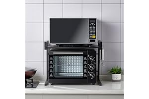 BUTUN Mikrowellen Regal, Erweiterbares Mikrowellenständer, Mikrowellenhalter Organizer Küchenregal Stehend, Arbeitsplatte Küche mit Haken, Einziehbare Einstellung (46-60CM) (Schwarz)