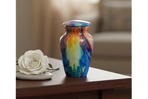 Esplanade Mini urna de cremación de metal, contenedor conmemorativo para recuerdo | Urna pequeña para entierro de cenizas funerarias | Recuerdo de metal impreso | Onda Multicolor - 3 pulgadas