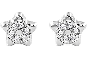 MONDE PETIT Pendientes Bebe o Niña Oro Blanco Estrella con circonitas - Estuche Regalo - Certificado de Garantía - Mondepetit