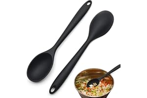 YANCLIFE 2 Pezzi Cucchiaio di Silicone per Mescolare, Cucchiaio da Cucina ​Resistenti al Calore Miscelazione Cucchiai Strumenti di Miscelazione Agitazione per Mescolare la Miscelazione (Nero)