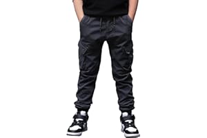 CAMLAKEE Pantalon Cargo Slim Fit Taille Élastiquée pour Garçon