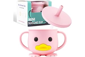 nohlerlife Tazza per bambini, Sippy Cup in silicone, 200 ml Tazza con cannuccia senza BPA, per microonde e lavastoviglie, 6 mesi, stoviglie in silicone per bambini (Rosa con cannuccia)