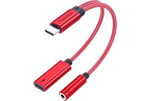 SOOMFON 2 in 1 Adattatore USB C a Jack da 3.5mm per Cuffie, HiFi audio Tipo C a cavo Dongle Aux, Ricarica rapida da 60W, per iPhone 15/15 Pro Max, Samsung S24/S23/S22, Huawei, Pixel ecc (rosso)