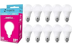 SUPERIA MILANO Superia Lampadina LED E27 Goccia, 19W (Equivalenti 130W), Luce Fredda 6000K RA80, Luminosa 1800 lumen, Attacco edison, Risparmio Energetico, Nessuno Sfarfallio, SG27F Pacco da 10