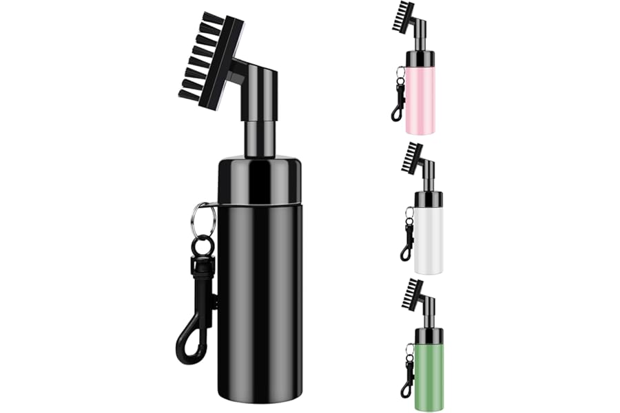 FUZVOL Golf Club Brush Groove Cleaner with Built-in Water Spray and Hook, Groove Cleaning Brush for Golf Ball Club, Black