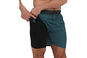 Arcweg Kąpielówki dla mężczyzn z kompresyjną wyściółką, 2 w 1, oddychające, elastyczne, treningowe, regulowane ściągacze z kieszeniami na zamek błyskawiczny