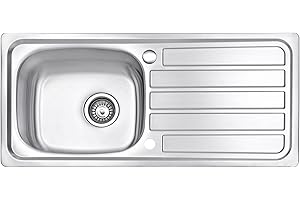 JASSFERRY Évier de cuisine Cuve simple, Acier Inoxydable, Égouttoir réversible, avec crépine