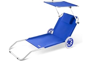‎CASARIA Casaria® Sonnenliege Klappbar mit Dach Strandliege mit Rollen Tasche Outdoor Klappliege Liegestuhl Abnehmbarer Sonnenschutz Liegestuhl 115kg Blau