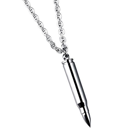 dsanbo Roestvrij stalen ketting geweerbal patroon kruis hanger met geheim vak mannen halsketting zilveren sieraden, roestvrij staal, metaal