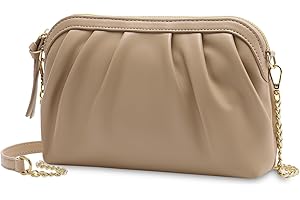 VASCHY Bolso Mujer Fiesta, Clutch de Noche Plisado con Diseño Concha, Cartera de Mano con Cadena Desmontable, 24 x 5 x 16,5 cm
