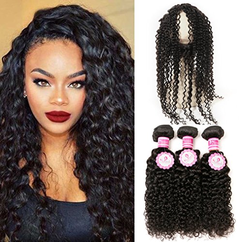 Annmode 9a Brazilian Curly Weave Pre Pluck 360 Lace Frontal With