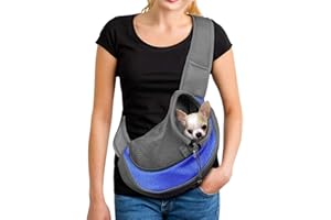 AHDMR Sac de Transport pour Chien Réglable Sac à Bandoulière Petits Animaux Portable Sac de Voyage Chiot Chat en Maille Respirant Sac de Transport Chihuahua avec Poche Avant pour Extérieur Marche Voyage