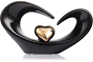 oliruim Decorazione per la casa, scultura a forma di cuore in ceramica nera e oro, moderna scultura astratta a forma di cuore, per decorazione del soggiorno, camino e tavolo da pranzo centrotavola