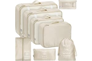 Shadcoler Koffer Organizer, 8-Teilig Packing Cubes, Kleidertaschen, Packwürfel für Urlaub und Reisen,Travel Organizer Wasserdichte,Kofferorganizer Packtaschen für Kleidung Rucksack Kosmetika(Beige)