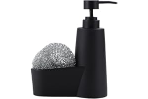 BAIYOULI Dozownik mydła, organizer do zlewu kuchennego, zestaw z uchwytem na gąbkę ze stali nierdzewnej, detergent uzupełniający, czarny dozownik płynu do mycia naczyń, płyn do mycia rąk