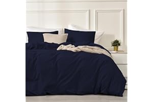 LUOFANFEI Juego de Funda Nordica Cama 135/150 Azul Oscuro 100% Algodón Transpirable Suave Moderno Juego de Funda de Edredón 240x220 y Fundas Almohada (50x75cm)