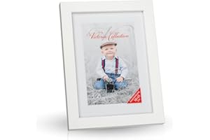 VICTORIA COLLECTION Drewniana ramka na zdjęcia 15 x 21 cm - Biała szklana ramka na piękne wspomnienia | Wolnostojąca ramka na zdjęcia do wyświetlacza ściennego i stołu, pionowo i pozioma