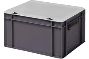 1a-TopStore Design Eurobox Stapelbox Lagerbehälter Kunststoffbox in 5 Farben und 16 Größen mit transparentem Deckel (matt) (grau, 40x30x22 cm)