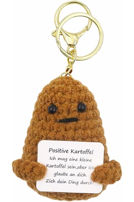 Glücksbringer Positive Kartoffel – Gestrickte Pocket-Hug Puppe Mit Motivationskarte, Süßes Geschenk Für Freunde & Familie