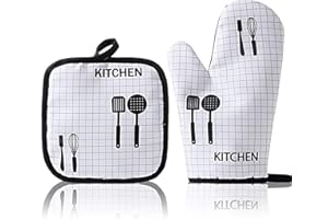 Chingde Guantes de Horno de Cocina, 2 Piezas Guantes de Cocina para Horno Juego de Guantes y agarraderas para Horno Guantes de Horno Resistentes al Calor para cocinar, Hornear, microondas