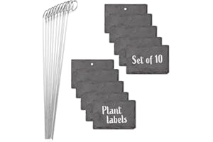 Hoberg Slate Plant Signs - Set of 10 | Weatherproof, Reusable | Individual Labelling of Plants, Herbs & Flowers | Plant Labels with Steel Ground Spikes | Measures 10 x 7 x 0.5 cm [Rectangular]