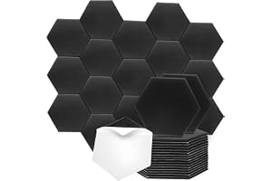 QWORK® 18-pack självhäftande akustiska paneler, 30 x 25 x 1 cm svarta hexagonljudisolerande paneler, ljudisolerande paneler m