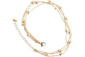 Qings Cavigliera Donna Oro Cavigliere Regolabili Cuore/Farfalla/Malocchio/Stelle Marine/Tre Strati Perline con Piccole Oro Perline e CZ, Regolabile Estate Catena del Piede Spiaggia, 21-25 cm