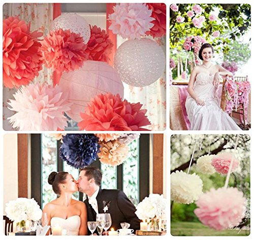Veewon Seidenpapier Blumen – Set von 12 Mix Größe Hängende Garlands Papier Pom Poms Dekoration für Hochzeit Geburtstag Party, Bachelorette Party Kit, Baby-Dusche und Heimdekorationen (Rosa+Grau+Weiß) - 4