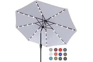 ABCCANOPY 2.7M Patio Umbrella Ourdoor Solar Umbrella LED Umbrellas with 32LED Lights, Tilt and Crank Table Umbrellas for Garden, Deck, Backyard and Pool,12+Colors,(Gray)