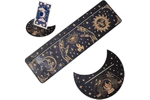 KSJEHW 2 Pièces Support de Carte de Tarot en Bois Porte-Carte de Tarot Noir 5" Forme de Lune et 10" Cartes de Tarot en Bois Rectangle Support D'Affichage Sorcière Divination, Lune et Main D'Espoir