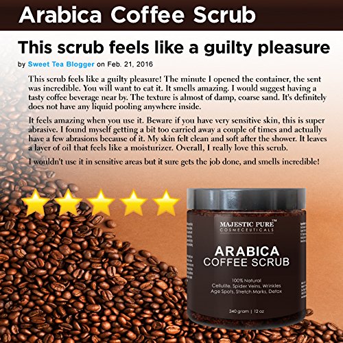Majestic Pure Kaffeepeeling aus Arabica-Kaffee, 340 g, 100 % natürliche Hautpflege, hilft gegen Cellulite, Dehnungsstreifen, Besenreiser, Akne, Ekzeme, Altersflecken & Krampfadern, natürliche Entgiftung für die Haut - 4