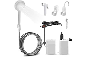 AUTOPkio Douche de Camping Batterie Rechargeable, Portable Douches Extérieur avec Pompe, Flux Réglable, Pulvérisateur pour Randonnée Voyage Jardin Plage 12V 24V