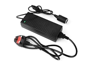 JRing 240V to 12V Adapter, Car Plug Adapter to UK Plug, 240V Mains To 12V DC Cigarette Lighter Voltage Converter Power Adapter (10A) 120W -Universal Car Charger Power Supply